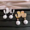 Brincos de Pérola em Forma de U com Zircônia Estilo Retrô Francês Luxo Leve Alto Padrão Brincos de Tarraxa Únicos Temperamento Fashionável Brinco Exquisito
