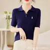 2026 Camiseta de Moda Casual Simple con Cuello Polo Botones Manga Corta Color Sólido Tejido para Mujer Sin Bordado