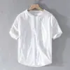 Camisa Casual Básica de Lino Extremadamente Fresca de Algodón y Lino de Manga Corta para Hombre Estilo Japonés Verano Holgada Artística de Lino para Jóvenes