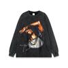 Estilo americano, hip hop rap, personagem estampado de manga curta, camiseta masculina e feminina retrô versátil casual de manga comprida
