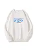 Sudadera de cuello redondo color albaricoque para mujer, nueva colección otoño/invierno, peso pesado, forrada de felpa, engrosada, con corte casual y holgado, y con un estampado floral azul de dibujos animados.
