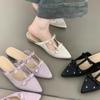 Pantufas Gentle Fairy Baotou Half, primavera 2025, elegantes, francesas, com laço de cetim, rasteirinhas e bico fino