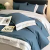 Conjunto de cama de luxo de alta qualidade com quatro peças de algodão de fibra longa, lençol e capa de edredom 100% algodão, conjunto de cama totalmente em algodão para dormitórios estudantis, conjunto de três peças
