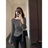 Suéter de punto a rayas de moda estilo coreano con hombros descubiertos y mangas acampanadas, suéter ajustado para mujer, nuevo de otoño/invierno H091715