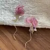 Brincos de Flores de Tule Verde Menta com Borlas para Mulheres 2025 Novo Estilo Coreano Estilo de Férias Brincos Longos e Acessórios de Orelha