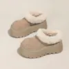 Botas de Nieve de Suela Gruesa para Aumentar la Altura, Zapatillas de Media Caña de Punta Cerrada para Mujer, Nuevos Zapatos de Invierno 2025 Estilo Birkenstock con Pantuflas de Algodón con Piel Sintética