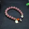 Pulsera de cristal de fresa al por mayor de fábrica, pulsera de ágata con cuentas redondas rosas, joyería de jade de color melocotón para mujer, anillo único