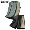 Camiseta sin mangas de seda de hielo para hombre, verano, fina, secado rápido, manga corta, pantalones cortos, conjunto de dos piezas de chaleco deportivo de secado rápido para fitness