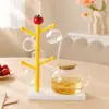 Suporte de prateleira para copos de armazenamento em formato de fruta feito de madeira de faia, para copos de vidro, canecas de café e canecas, porta-copos invertido em formato de árvore