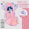 Traje de baño de dos piezas para niñas con estampado de dibujos animados, traje de baño para niños, traje de baño de manga corta para niñas, traje de baño de secado rápido para niñas