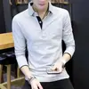Camiseta de Manga Larga para Hombre Estilo Nuevo Primavera y Otoño, Polo Moderno Ajustado para Hombre Color Sólido Camisa Base de Negocios, Top Casual