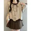 Camisa Regular de Manga Larga con Cuello Volante Estilo Coreano Personalizada para Mujer 2026 Otoño Nuevo Talla Grande Chicas Gorditas Top Reductor de Edad Súper