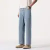 Jeans Masculino de Corte Reto com Apliques de Strass, Lavado, Comprimento Três Quartos, Modelagem Solta, Tendência em Sarja de Algodão, Modelo Novo 2026