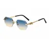 2026 Nuevas Gafas de Sol Cuadradas Sin Marco de Moda Europea y Americana para Hombres con Bordes Cortados en Diamante y Diseño de Cabeza de Leopardo, Transfronterizas