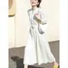 Vestido blanco de cuello francés para mujer, nuevo de verano 2026, casual, entallado en la cintura, adelgazante, versátil, largo, con un aire elegante