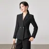 Elegante Traje para Mujeres para Ir al Trabajo, Conjunto de Traje Azul Marino Otoño-Invierno, Atuendo Formal para Entrevista de Servicio Civil, Ropa Profesional