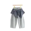 Conjunto Feminino 26 Outono Novo Estilo Coreano Cardigã Tricotado Cinza-Azul Colete Justo e Calça Saia Conjunto de Três Peças