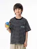Ropa Infantil Dk 26 Verano Estilo Japonés Retro Camiseta Rayada de Manga Corta para Niñas y Niños, Top Casual de Moda para Niños y Niños Mayores