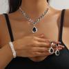 Suministro transfronterizo de Europa y Estados Unidos conjunto de joyería de collar y pendientes de cristal con forma de gota de agua de color blanco cálido azul verde rojo juego de 4 piezas