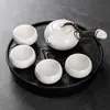 Conjunto de Chá Kung Fu com Bandeja, Conjunto Pequeno, Um Bule e Quatro Xícaras, Portátil para Casa, Dormitório, Hotel, Design Simples