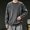Camiseta masculina de manga comprida, camada interna de outono masculina, camiseta básica solta e elástica, camiseta masculina estampada estilo coreano ins
