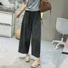 Calça Soda de Tencel! Calça Casual Reta de Lyocell com Toque Fresco, Leve, Respirável, Cintura Elástica, Calça Cropped de Perna Larga para Mulheres, Verão
