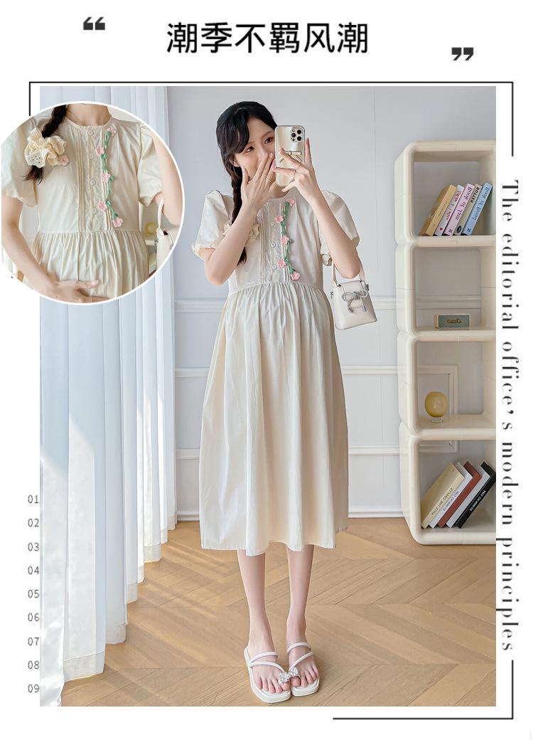 短袖钩花连衣裙减龄小清新甜美孕妇裙子