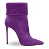 Botas Curtas de Camurça Bico Fino Salto Agulha para Comércio Exterior Europeu e Americano, Botas Estilo Passarela Dobráveis Moda Botas Martin, Botas de Cano Curto Tamanho Grande para Mulheres