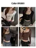 Camiseta Cuadrada de Algodón Puro con Hombro Derecho de Manga Larga para Mujer, Nueva de Principios de Otoño, Top Interior Ajustado, Camiseta Base Sexy Corta