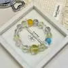 Qiao En Estilo Dulce Amarillo Limón Natural Amarillo Cristalino Fluorita Rosa Cristal Rosa Lujo Ligero Exquisito Pulsera de Múltiples Piedras Preciosas para Niñas Venta al por Mayor