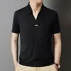 Camiseta de Manga Corta de Seda de Hielo para Hombre, Cuello en V, Verano 2025, Polo Delgado Elástico de Lujo Ligero para Hombre, Atuendo de Papá