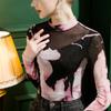 Otoño 2022 Nuevo Cuello de Seda Brillante Camiseta Base de Malla para Mujer Ajustada Sexy Costuras Otoño e Invierno Interior Camisa Elegante