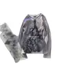 Camiseta de Invierno Transfronteriza Oscura Retro Y2K Cuello Redondo Manga Larga Estilo High Street Americano Comercio Exterior Modelo Nuevo Moda Única de Nicho