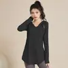 Blusas Esportivas Soltas de Secagem Rápida para Mulheres, Outono e Inverno Manga Longa t Roupas Fitness, Efeito Emagrecedor Cobre o Bumbum Tamanho Grande Roupas de Yoga