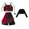 Fantasias de Dança Jazz para Meninas Estilo Chinês Novo Estilo Chinês Estilo Antigo Moda Roupas de Performance Colete de Jazz Conjunto de Calças Longas de Gaze Fluida