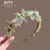 Diadema de Cristal Verde Claro con Forma de Mariposa Nueva de Gama Alta Japonesa Coreana Super de Hada Con Dientes Diadema Antideslizante Accesorio de Cabello de Moda Versátil
