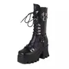 Botas Martin Exclusivas Transfronteiriças Outono/Inverno 2026 Novas Botas de Cano Médio com Cadarço, Rebites e Salto Grosso Femininas Europeias e Americanas Tamanho Grande Botas de Cavaleiro