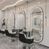 Espejo de Salón de Peluquería Moderno con Luz, Espejo Sencillo de un Solo Lado para Cortar el Cabello, de Pie