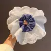 Scrunchie Floral Bordado Patchwork Emagrecedor de Rosto de Aba Larga Extra Grande Estilo Universitário Coreano Cinza Elástico para Prender o Cabelo