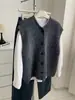 Chaleco tejido de punto redondo color trigo retro suave para mujer, otoño/invierno 2026, chaqueta chaleco acanalada versátil elegante para uso casual en capas