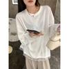 Camiseta Blanca de Manga Larga Suelta con Cuello Redondo de Longitud Media, Costura de Encaje, Pequeña Experta para Uso Individual, Otoño para Mujer