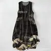 Vestido Casual de Algodón Puro con Estampado Digital Nuevo Transfronterizo, Cuello Redondo, Sin Mangas, Largo Medio, para Mujer, Verano en la Playa