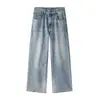 Pantalones vaqueros Muqiu para hombre, estilo americano, resistentes, con diseño de lavado ice-crack, corte holgado, caída suave, pierna ancha