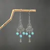 Brincos turquesa estilo étnico vintage europeu e americano, brincos pendentes de borla turquesa boêmios, brincos mais vendidos das áreas cênicas de Yunnan