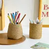 Simple Cesta Redonda de Mimbre Sintético para Bolígrafos Almacenamiento Multifuncional Tubo de Almacenamiento para Brochas de Maquillaje Cesta Redonda para Ceremonia del Té