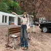 Jeans de Pierna Recta Color Gris Cemento para Mujer 2026 Verano Nuevos de Cintura Alta Adelgazantes Petite Pierna Larga Pierna Estrecha Pierna Ancha Pantalones para Mujer