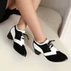 Tallas 34-52 Zapatos de Cuero Poco Profundos con Cordones, Bloques de Color Transfronterizos, Suela de Goma Suave, Zapatos de Tacón Cuadrado para Mujer