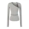 Camiseta Asimétrica de un Hombro con Mangas Largas, Diseño Puro y Deseable, Nuevo Estilo de Primavera, Corte Ajustado, Top Básico Único para Mujer
