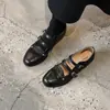 Zapatos de Cuero Mary Jane con Doble Hebilla, Huecos, con Borlas, Estilo Artístico, Piel de Vaca, Tacón Bajo Grueso, Punta Redonda, Cuero Genuino para Mujer 2026