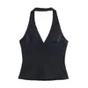 Ropa de Mujer al por Mayor Transfronteriza Estilo Europeo y Americano Verano 2025 Nuevo Top Chaleco de Esmoquin Ajustado con Cuello Halter y Escote en V